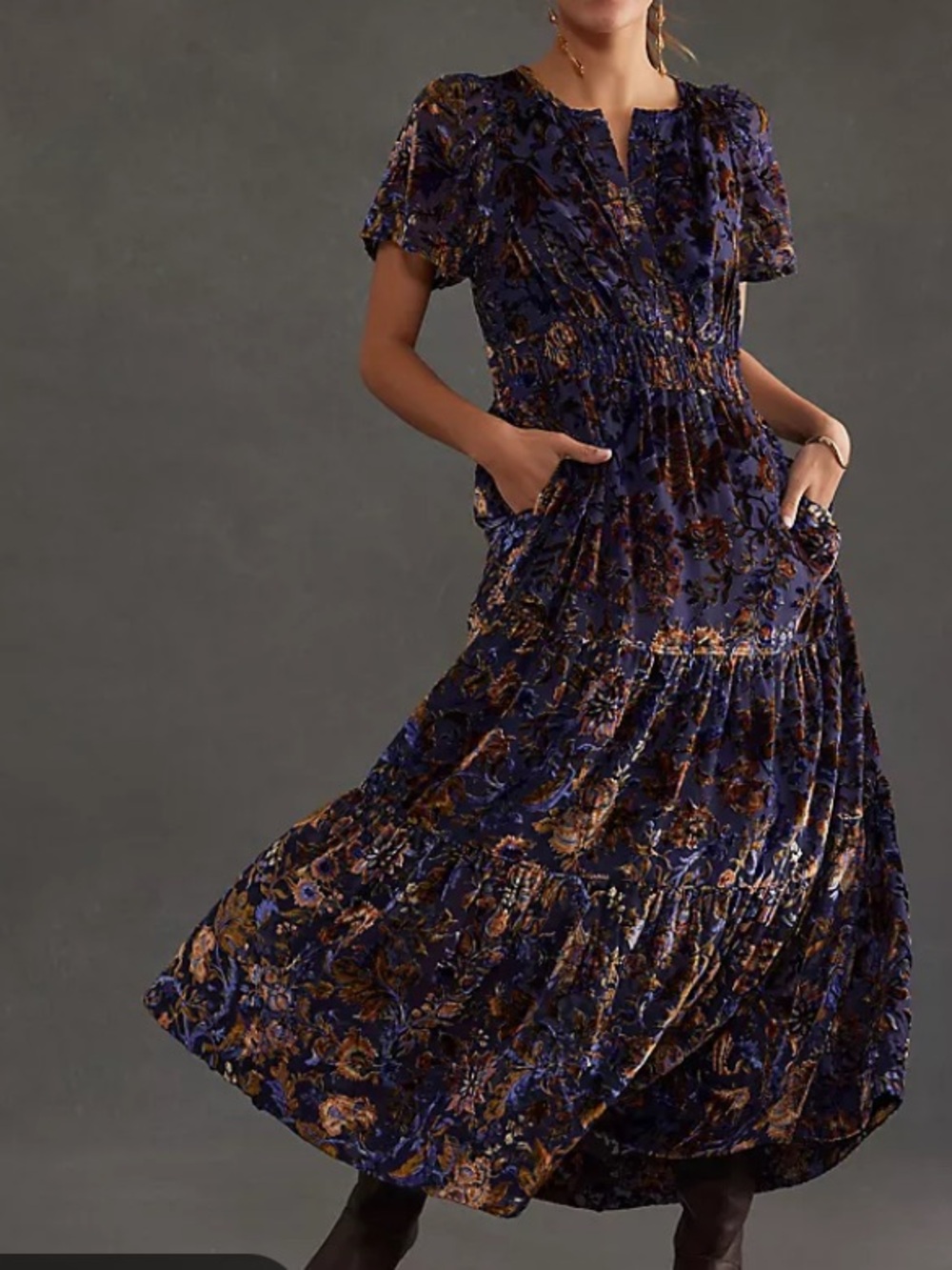 Antropologie Somerset Floral Velvet edition Maxi Dress in purple size S
